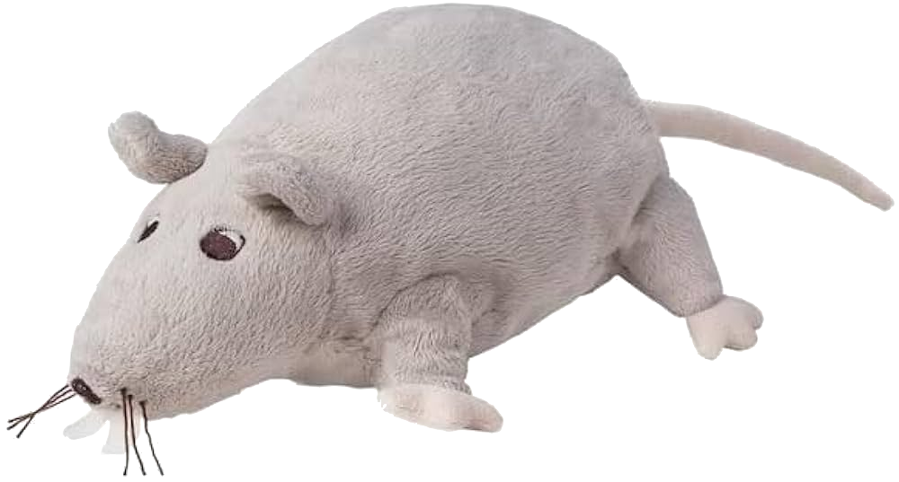 Gosig Ratta plushie sitting upright